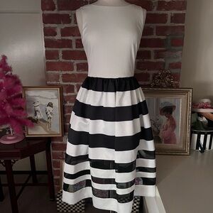 Alice + Olivia LaRue Black and Ivory A-Line Dress with Illusion Skirt Panels
